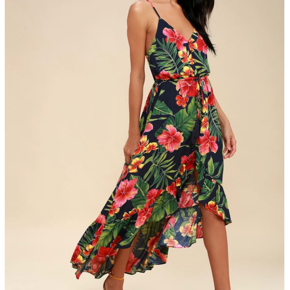 Lulus tropical print high low midi dress